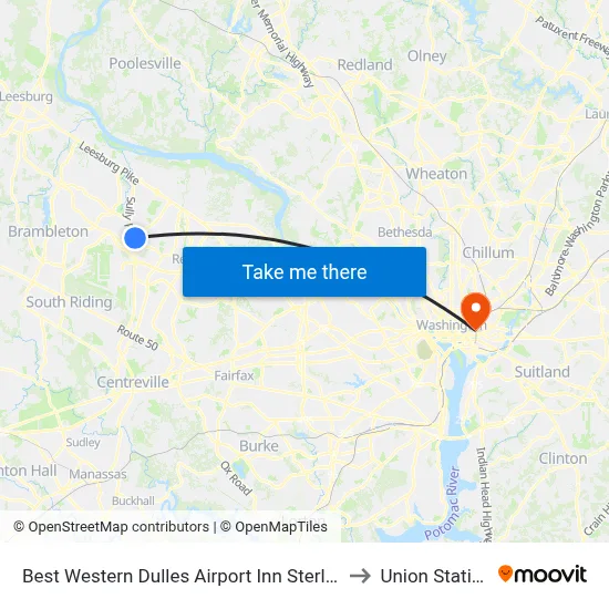 Best Western Dulles Airport Inn Sterling to Union Station map