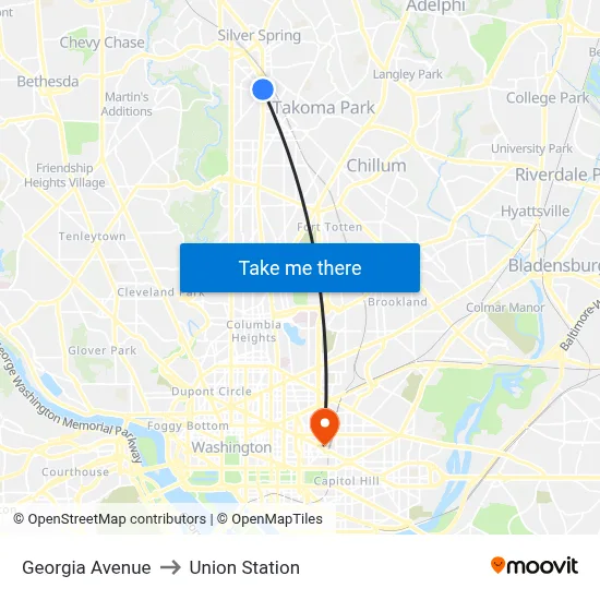 Georgia Avenue to Union Station map
