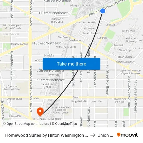 Homewood Suites by Hilton Washington DC NoMa Union Station to Union Station map