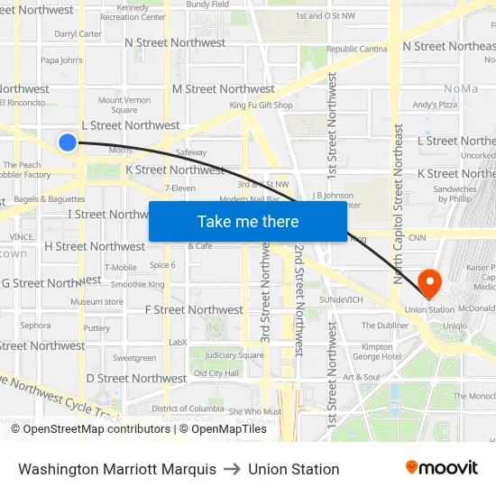 Washington Marriott Marquis to Union Station map