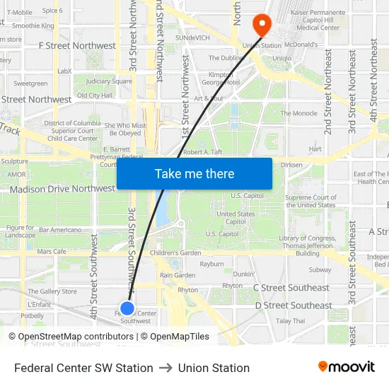 Federal Center SW Station to Union Station map