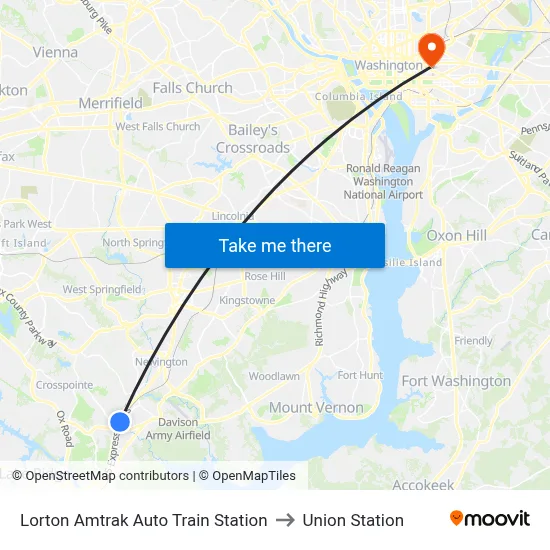 Lorton Amtrak Auto Train Station to Union Station map