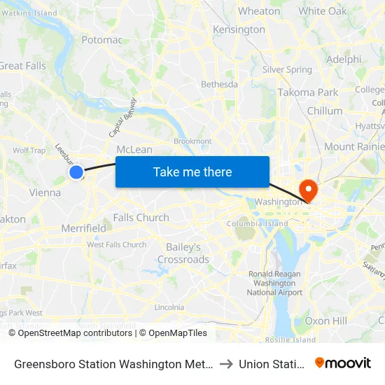Greensboro Station Washington Metro to Union Station map