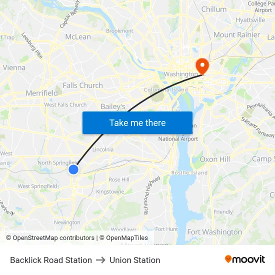 Backlick Road Station to Union Station map
