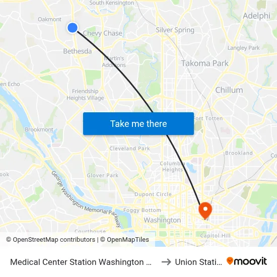 Medical Center Station Washington Metro to Union Station map
