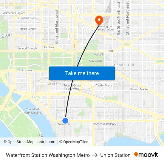 Waterfront Station Washington Metro to Union Station map
