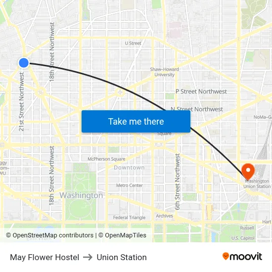 May Flower Hostel to Union Station map