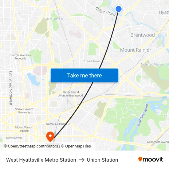 West Hyattsville Metro Station to Union Station map