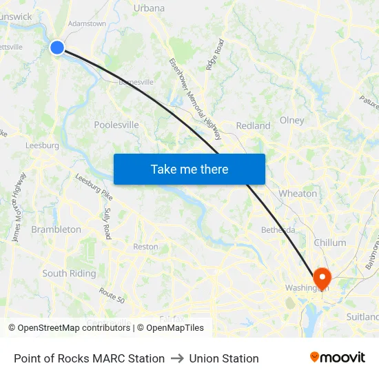 Point of Rocks MARC Station to Union Station map