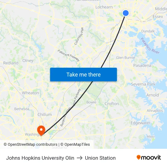 Johns Hopkins University Olin to Union Station map