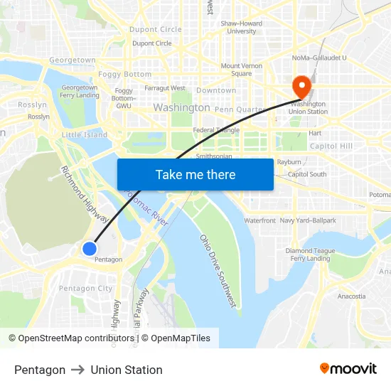 Pentagon to Union Station map