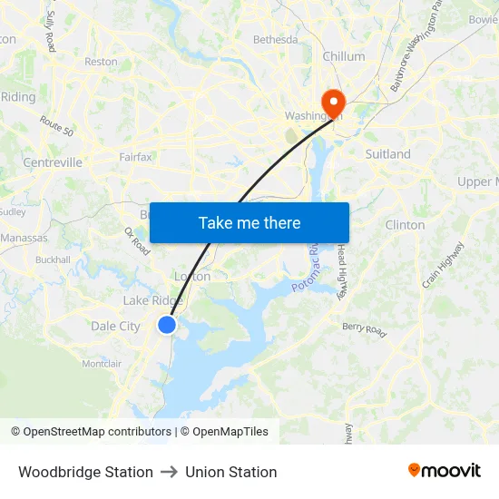 Woodbridge Station to Union Station map