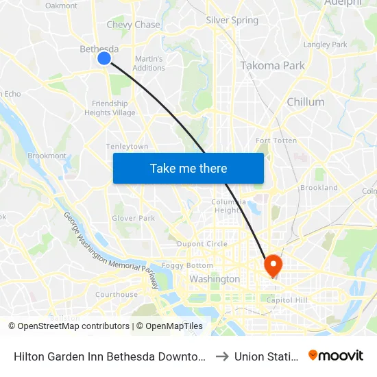 Hilton Garden Inn Bethesda Downtown to Union Station map