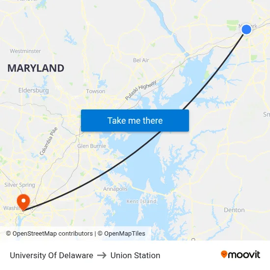 University Of Delaware to Union Station map
