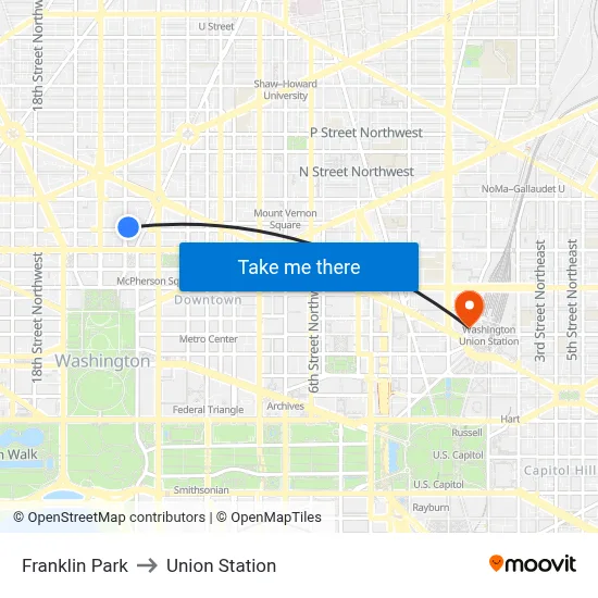 Franklin Park to Union Station map