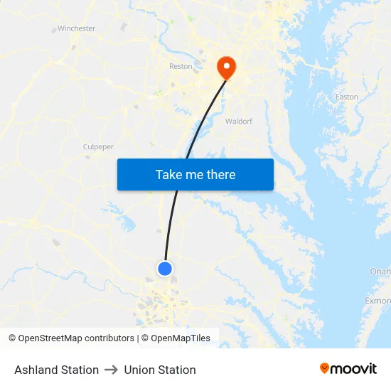 Ashland Station to Union Station map