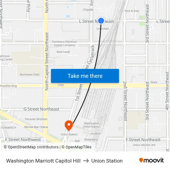 Washington Marriott Capitol Hill to Union Station map