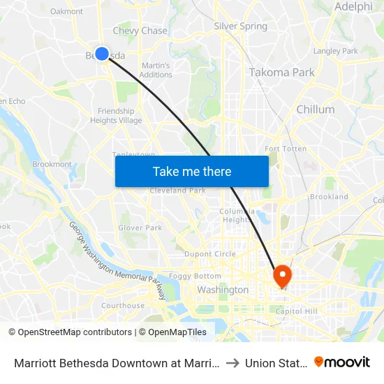 Marriott Bethesda Downtown at Marriott Hq to Union Station map