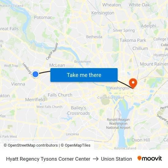 Hyatt Regency Tysons Corner Center to Union Station map