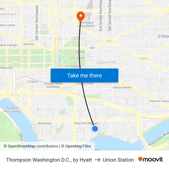 Thompson Washington D.C., by Hyatt to Union Station map