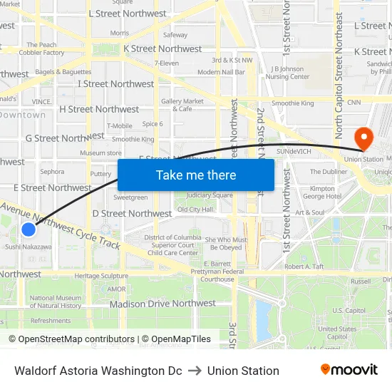 Waldorf Astoria Washington Dc to Union Station map