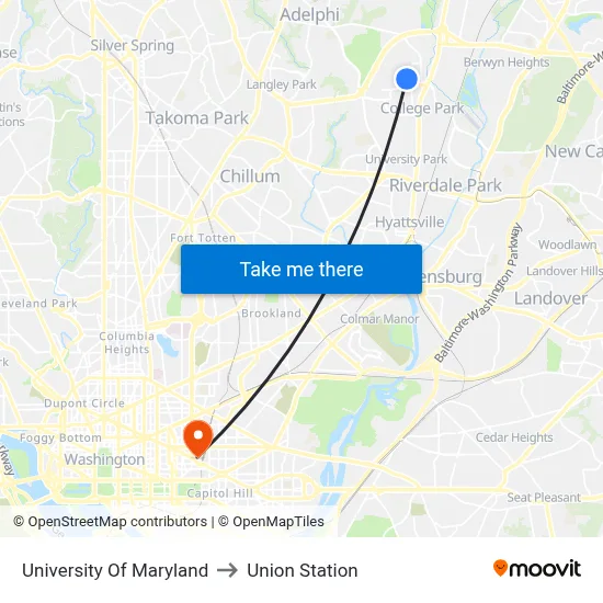 University Of Maryland to Union Station map
