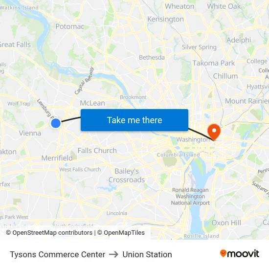 Tysons Commerce Center, 8219 Leesburg Pike to Union Station map
