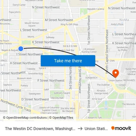 The Westin DC Downtown, Washington to Union Station map
