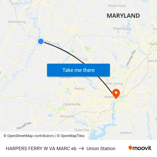 HARPERS FERRY W VA MARC eb to Union Station map
