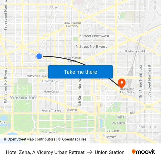 Donovan House to Union Station map