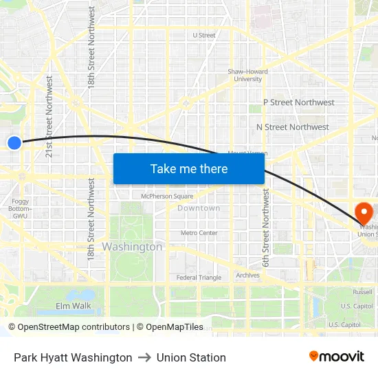 Park Hyatt Washington to Union Station map