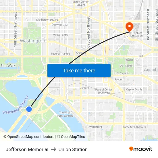Jefferson Memorial to Union Station map