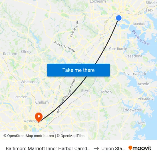 Baltimore Marriott Inner Harbor Camden Yards to Union Station map