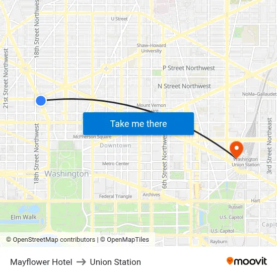 Mayflower Hotel to Union Station map