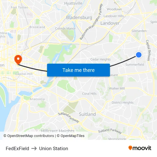 FedExField to Union Station map