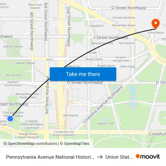 Pennsylvania Avenue National Historic Site to Union Station map