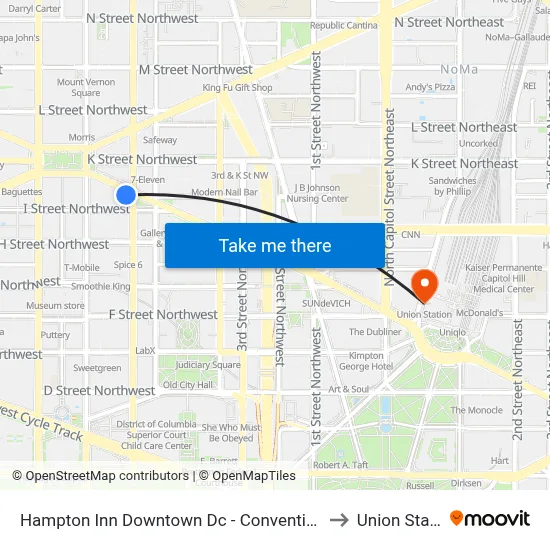 Hampton Inn Downtown Dc - Convention Center to Union Station map