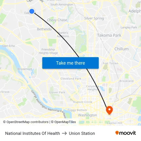 National Institutes Of Health to Union Station map