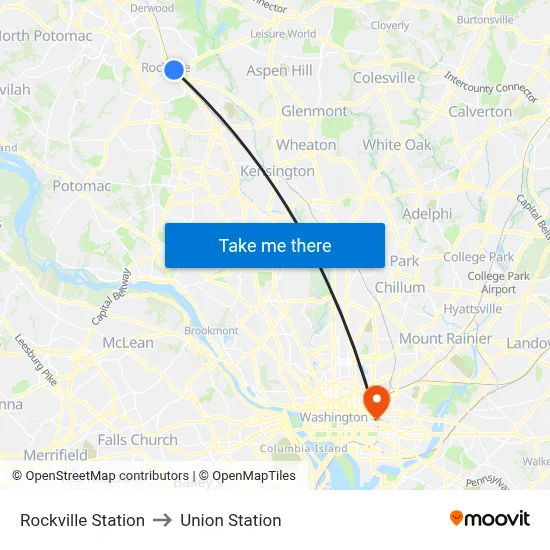Rockville Station to Union Station map