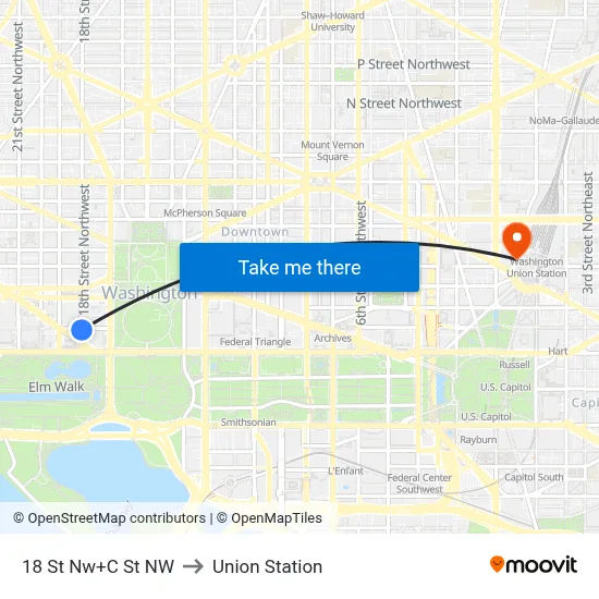 18 St Nw+C St NW to Union Station map