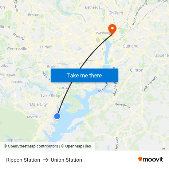 Rippon Station to Union Station map