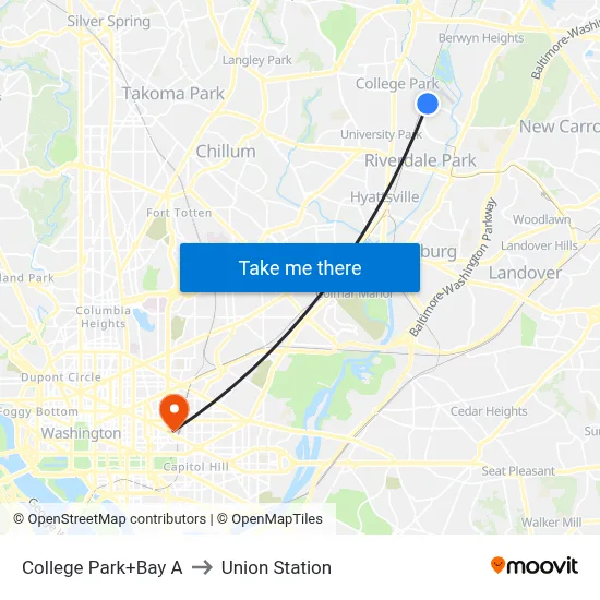 College Park+Bay A to Union Station map