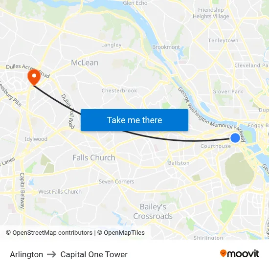 Arlington to Capital One Tower map
