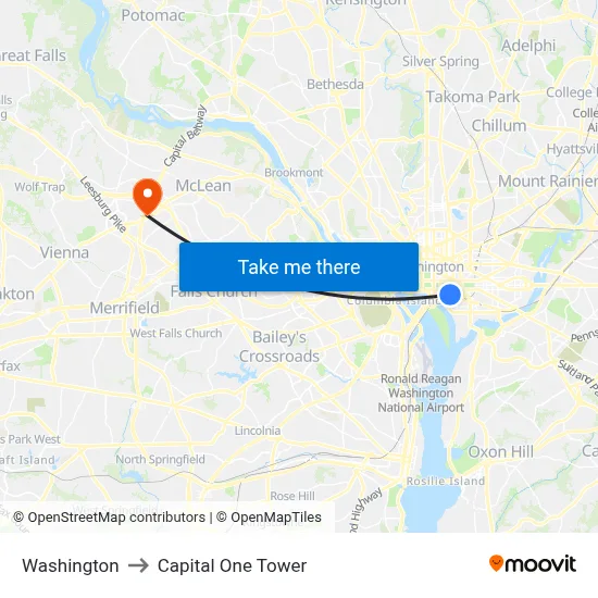 Washington to Capital One Tower map