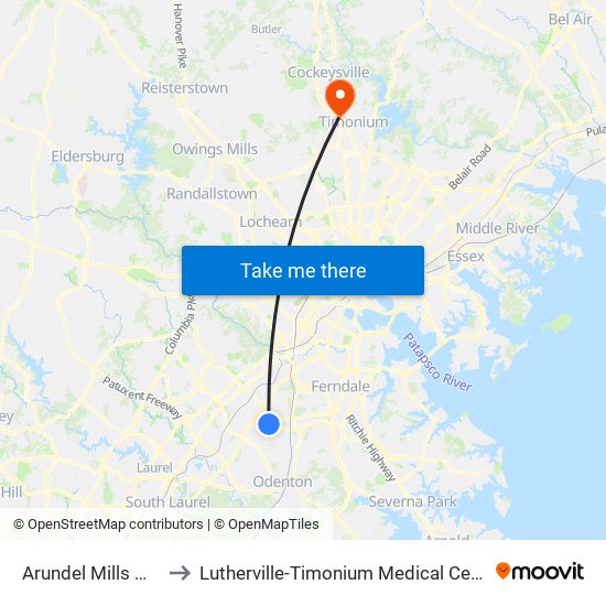 Arundel Mills Mall to Lutherville-Timonium Medical Center map