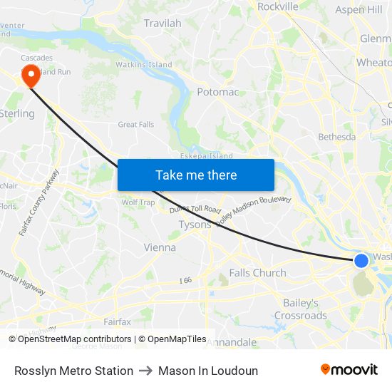 Rosslyn Metro Station to Mason In Loudoun map