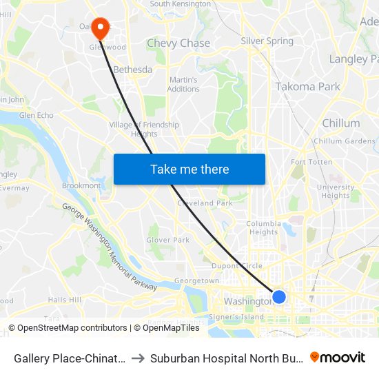 Gallery Place-Chinatown to Suburban Hospital North Building map