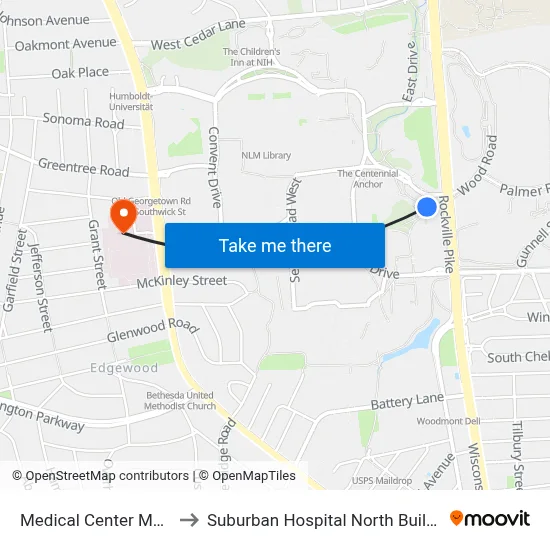 Medical Center Metro to Suburban Hospital North Building map