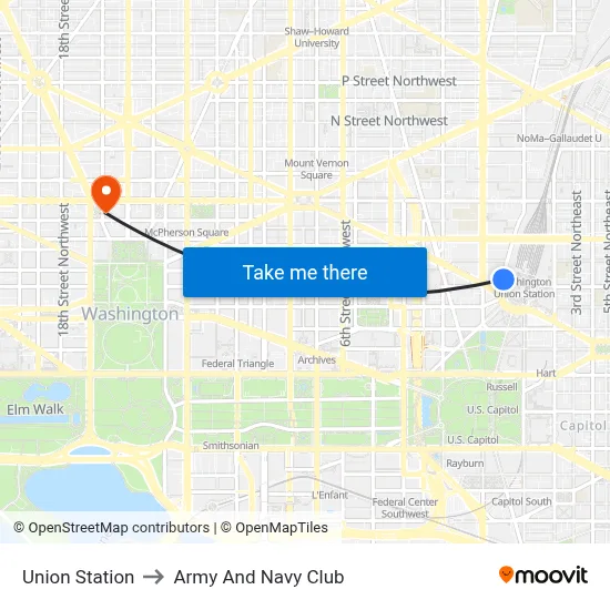 Union Station to Army And Navy Club map