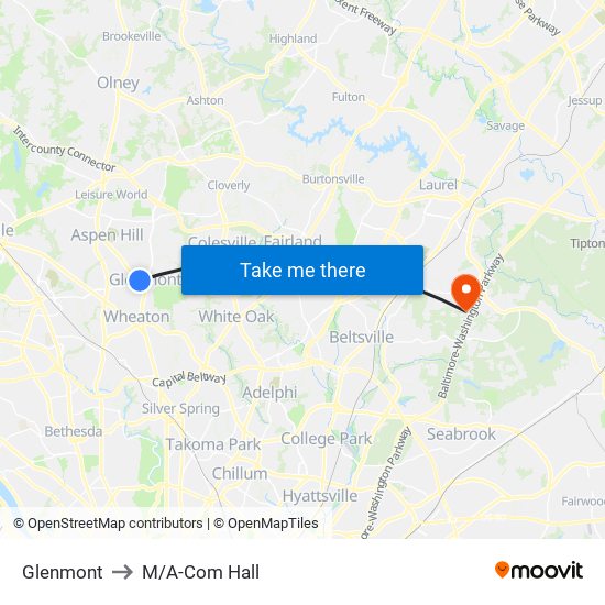 Glenmont to M/A-Com Hall map